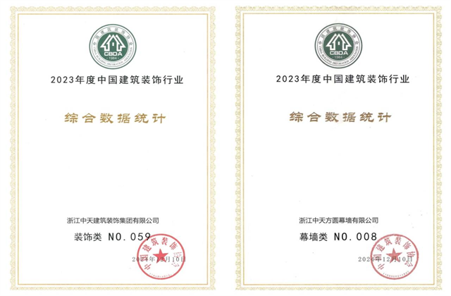 PG装饰集团位列2023年度中国建筑装饰企业百强59位、幕墙百强第8位